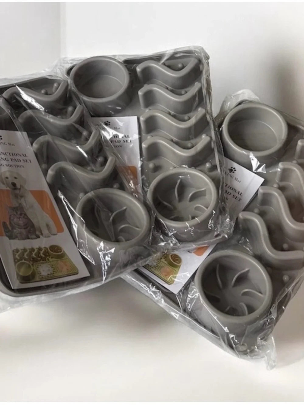 Lot 3 Multifunctional Silicone Slow Feeder Licking Mats for Dogs & Cats Gray